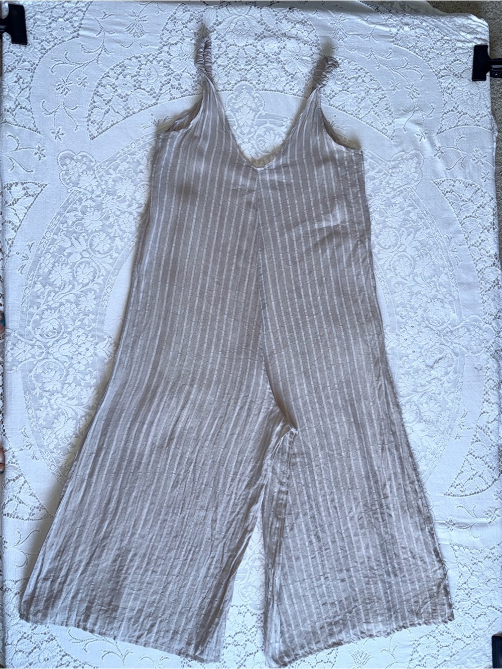 Martina Innocenti Italy 100% Linen Striped Wide Leg Jumpsuit Size M Boho